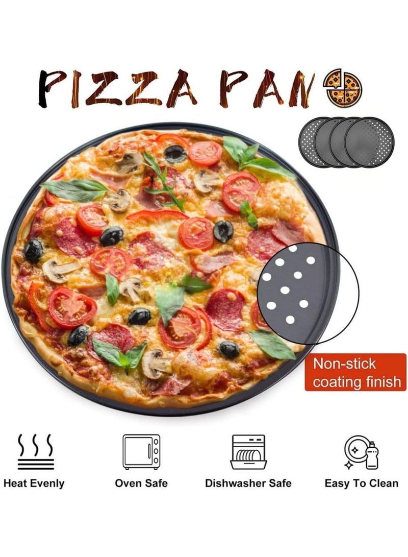 YelaJoy 4-Pcs Pizza Pan with Holes 12 Inch, Nonstick Pizza Tray for Oven, Round Perforated Carbon Steel Pizza Baking Pans Pizza Bakeware for Home Restaurant Kitchen Baking - Image 3
